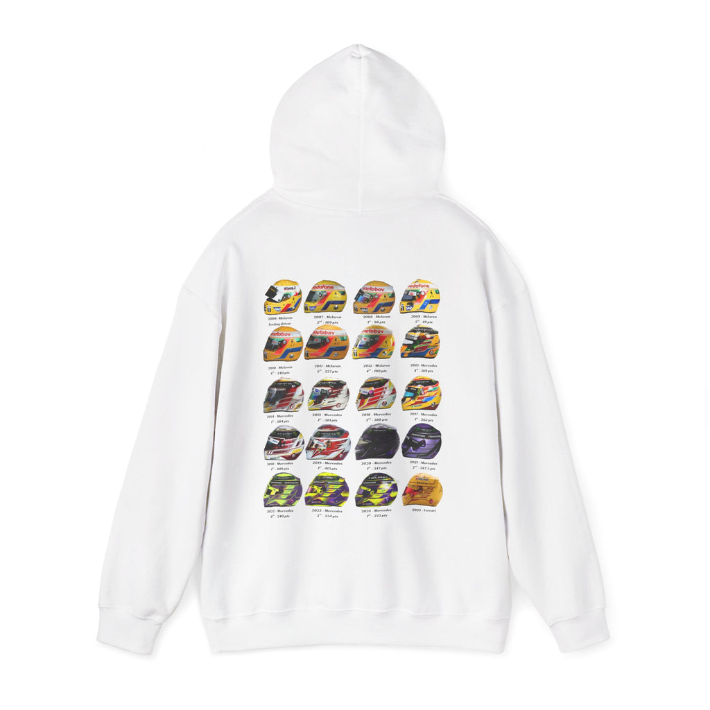 Lewis Hamilton Hoodie - Helmets Throughout The Years