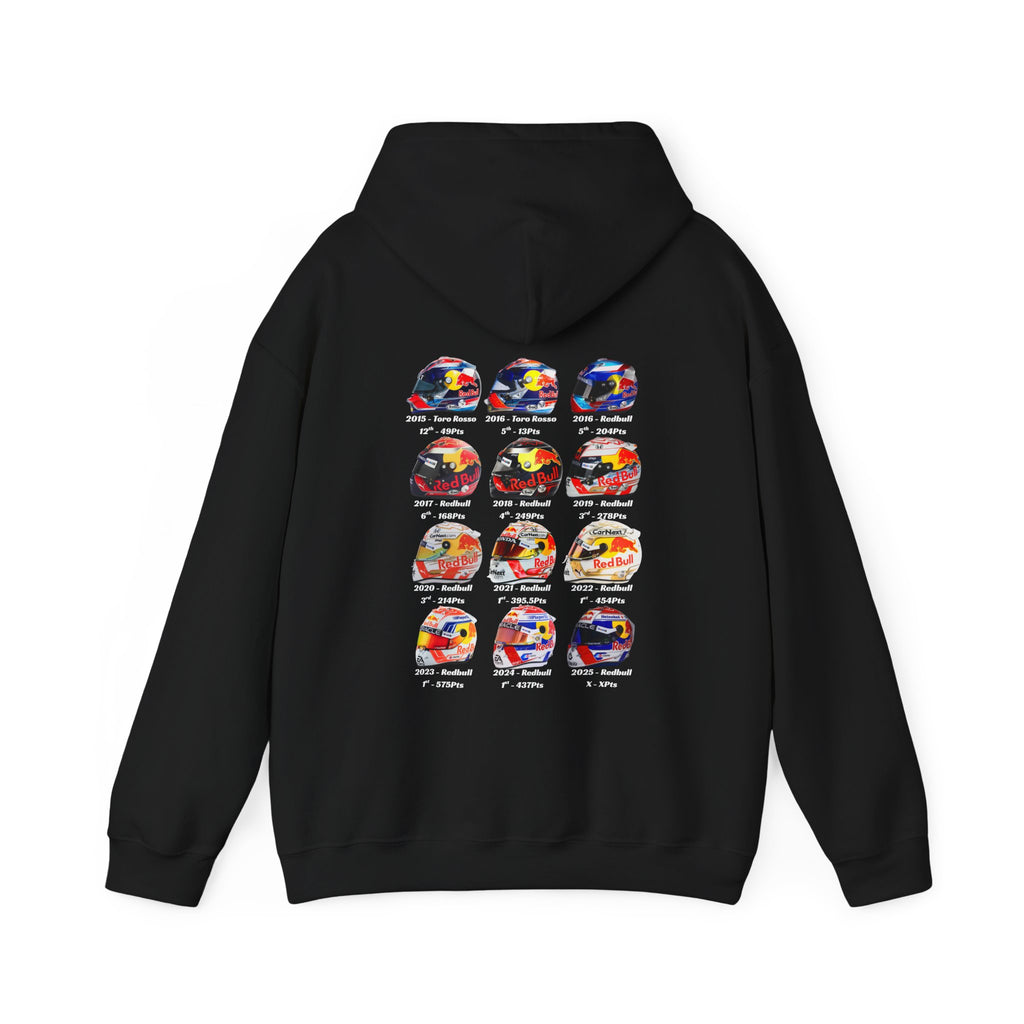 Max Verstappen - Helmets In His F1 Career Hoodie