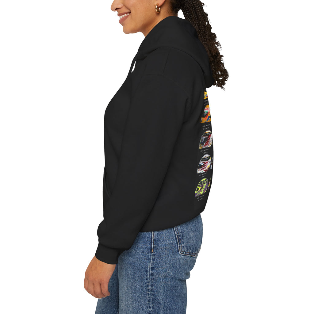 Lewis Hamilton Hoodie - Helmets Throughout The Years