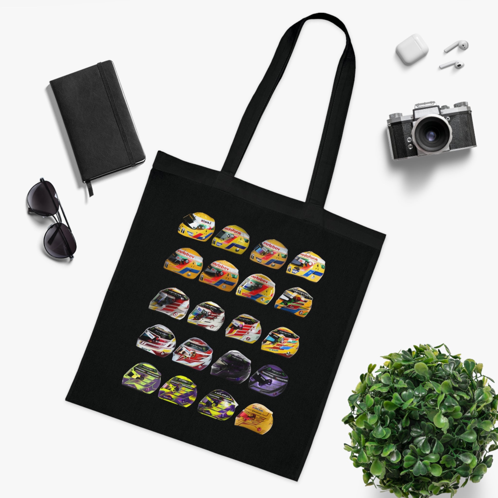 Lewis Hamilton Tote Bag - Helmets In His F1 Career