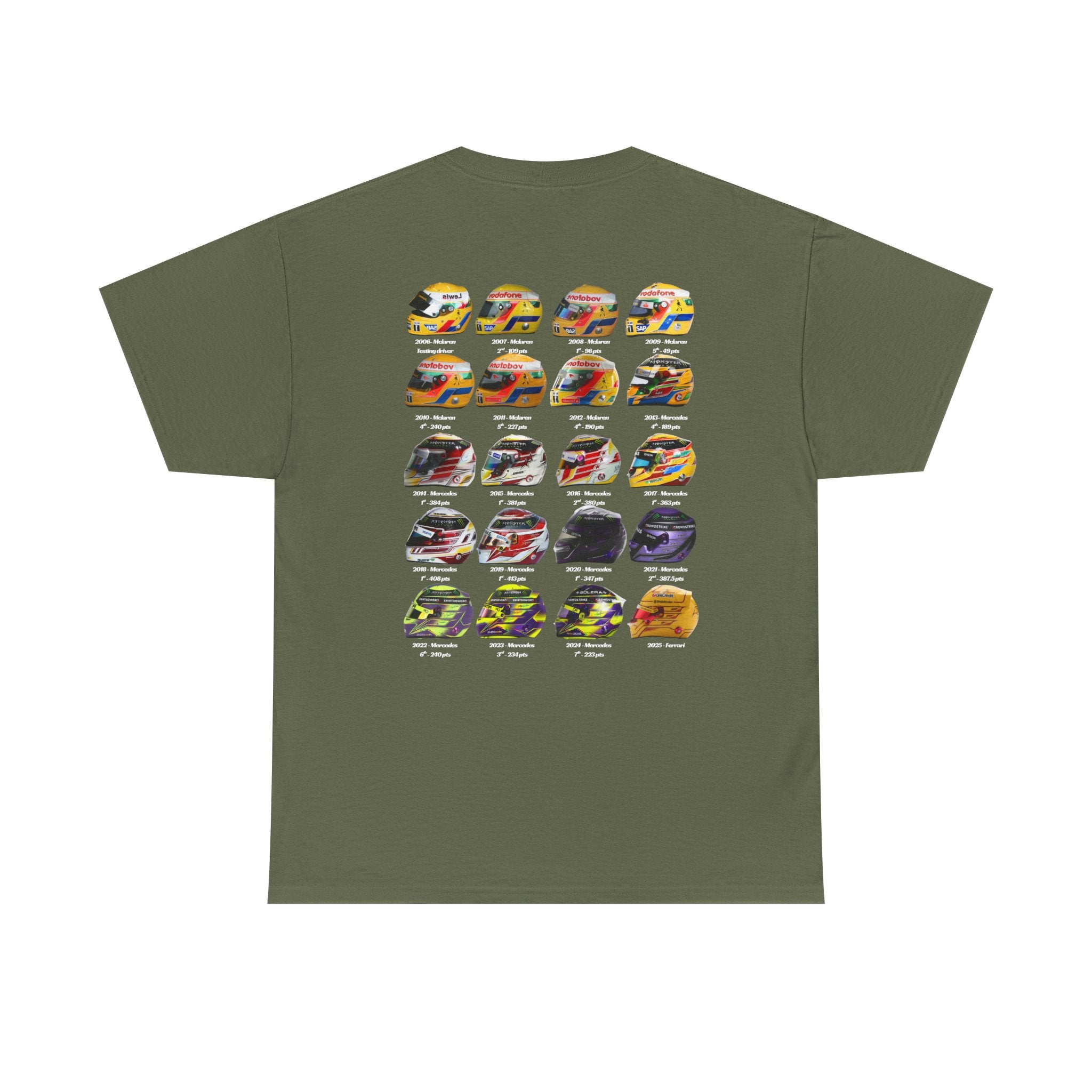 Lewis Hamilton Cotton T-Shirt - Helmets throughout the years
