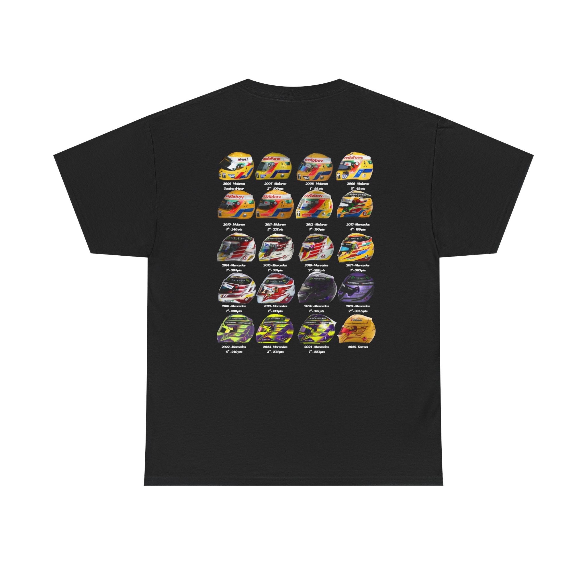 Lewis Hamilton Cotton T-Shirt - Helmets throughout the years