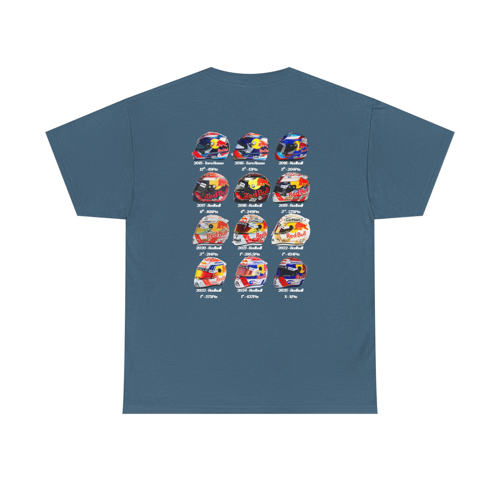 Max Verstappen - Helmets In His F1 Career Cotton T-Shirt