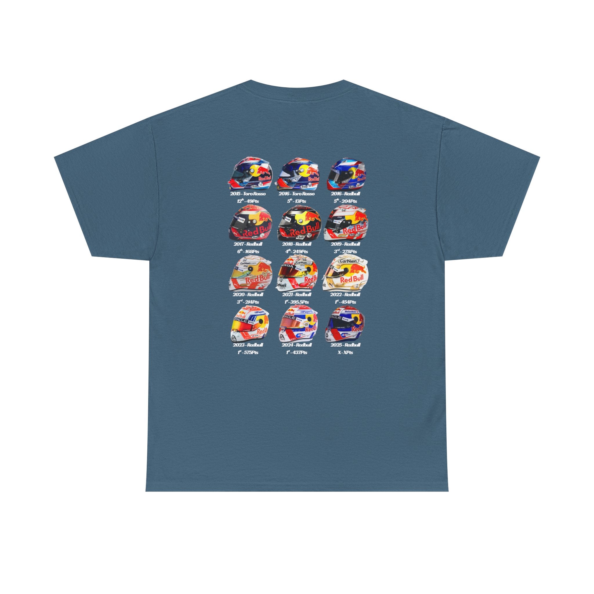 Max Verstappen - Helmets In His F1 Career Cotton T-Shirt