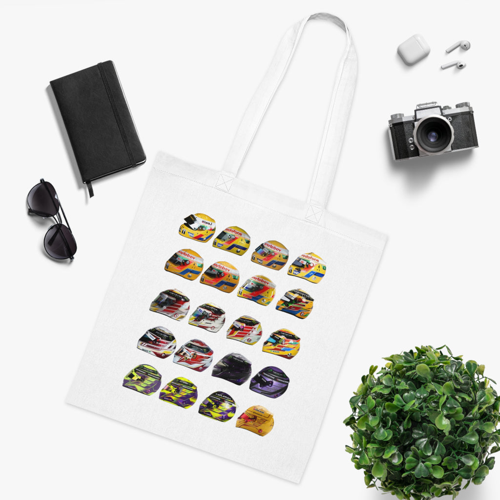 Lewis Hamilton Tote Bag - Helmets In His F1 Career