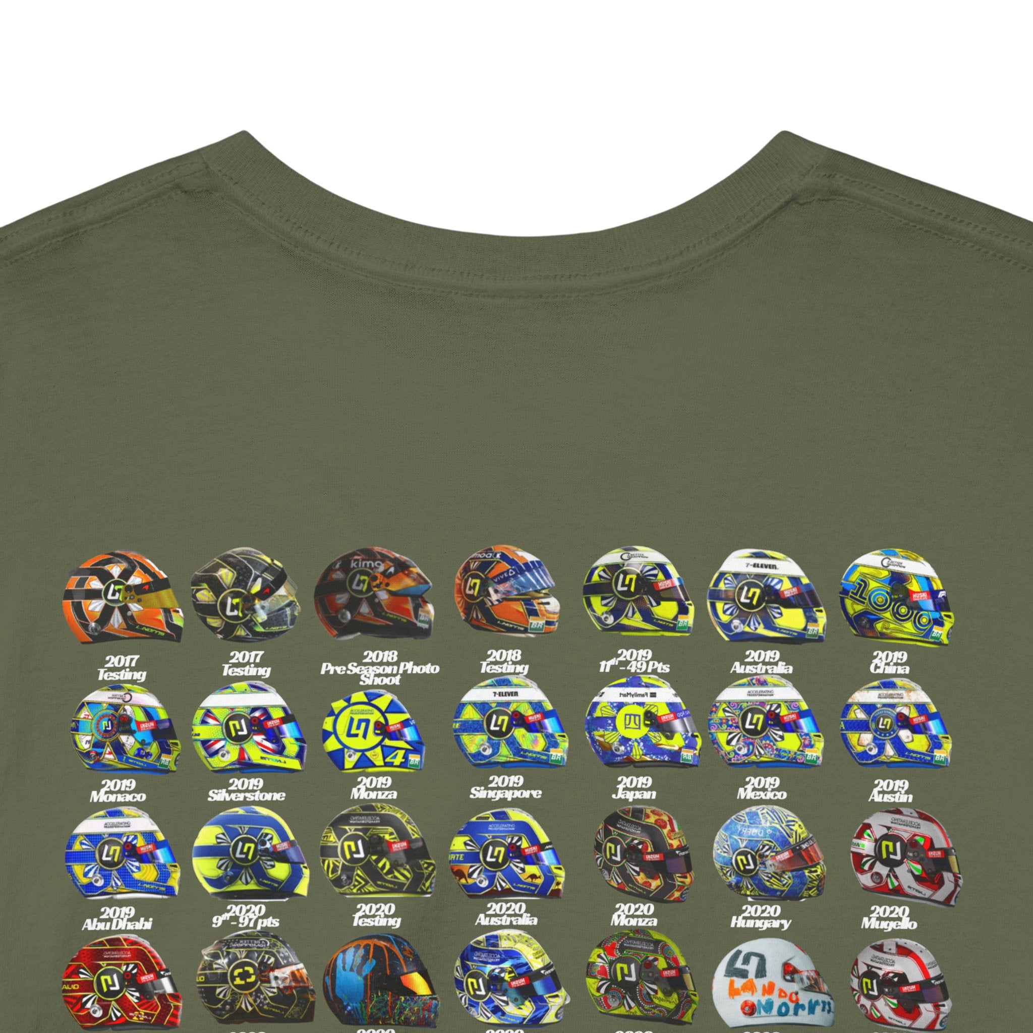 Lando Norris T-Shirt - Every Helmet In His F1 Career