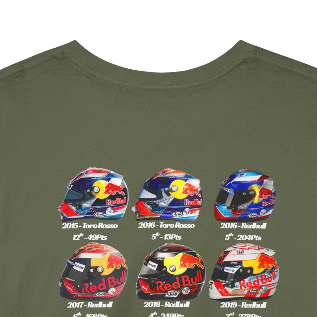 Max Verstappen - Helmets In His F1 Career Cotton T-Shirt