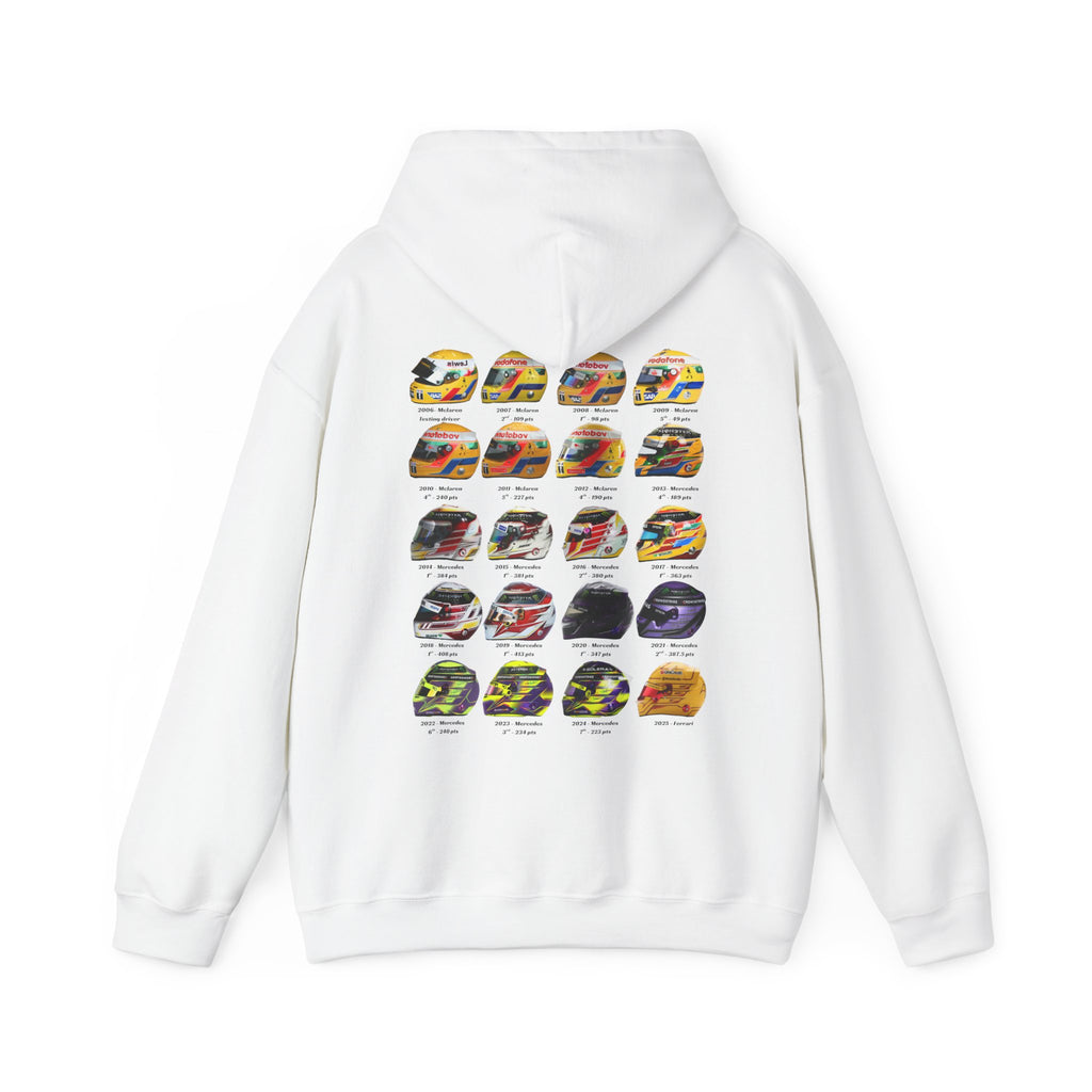 Lewis Hamilton Hoodie - Helmets Throughout The Years