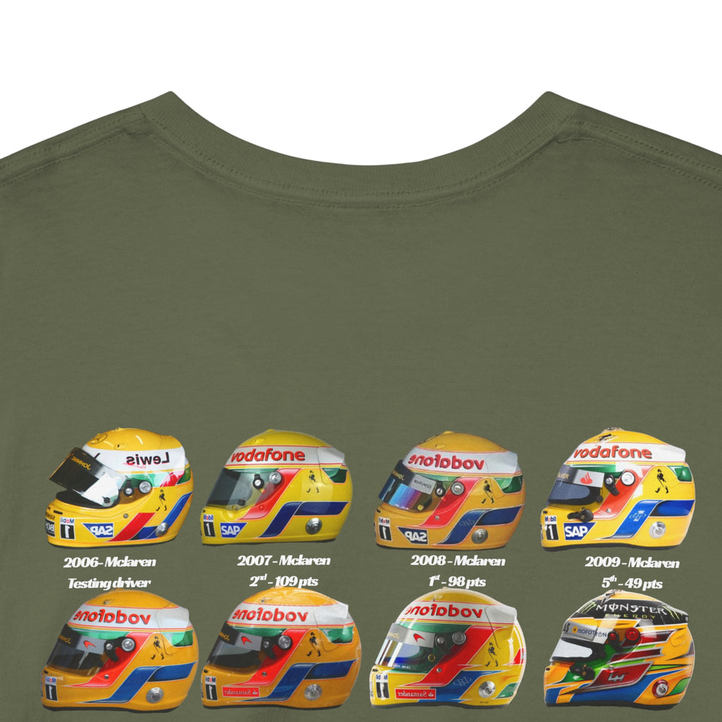 Lewis Hamilton Cotton T-Shirt - Helmets throughout the years