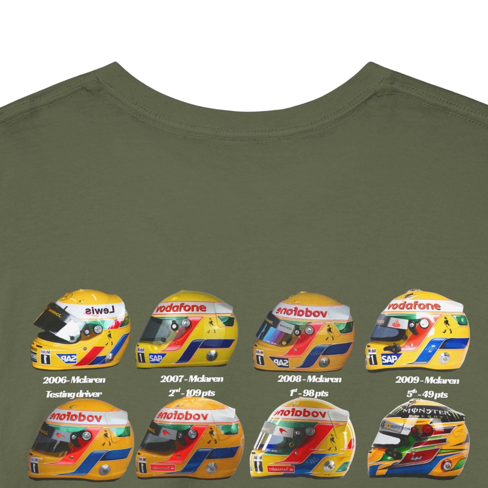 Lewis Hamilton Cotton T-Shirt - Helmets throughout the years