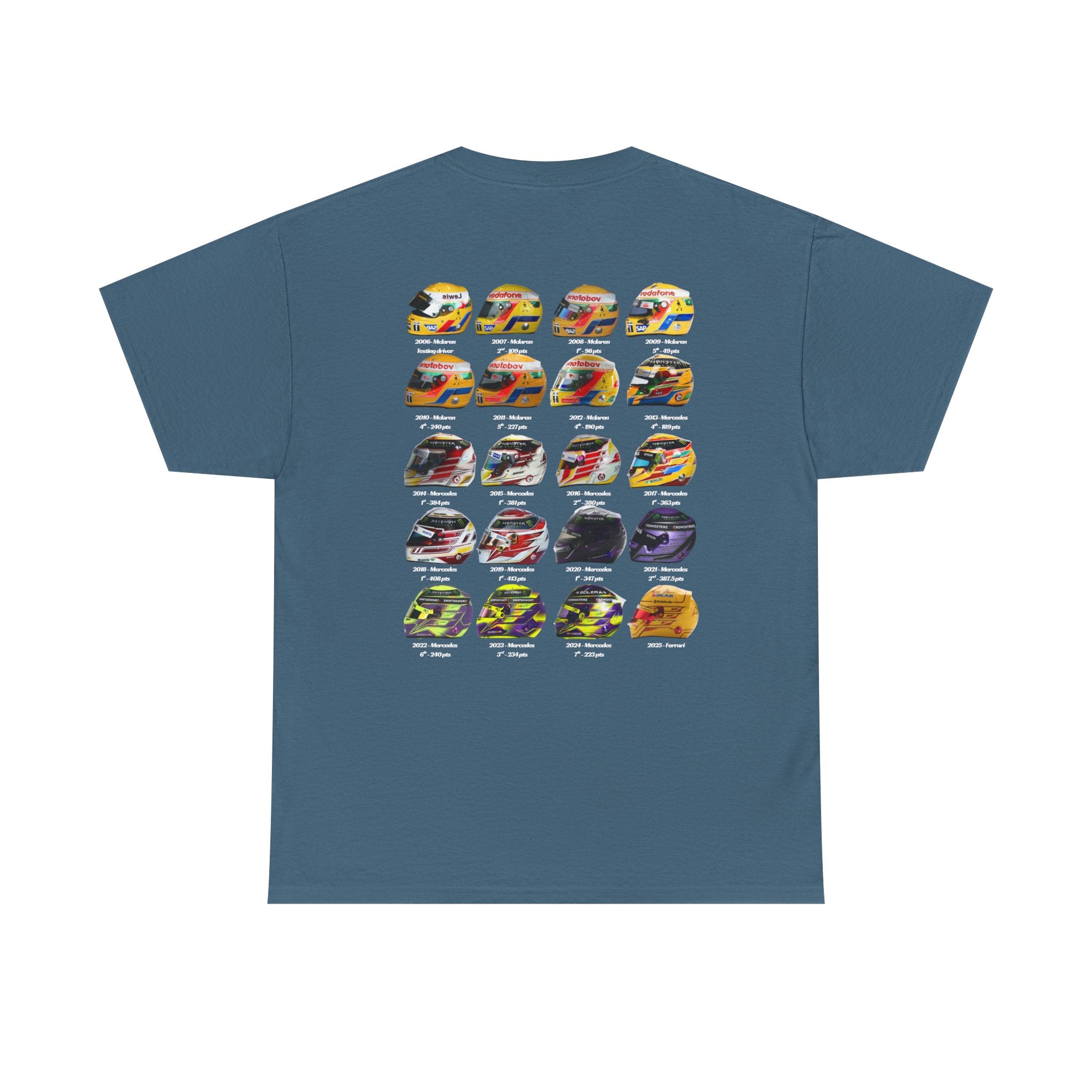 Lewis Hamilton Cotton T-Shirt - Helmets throughout the years
