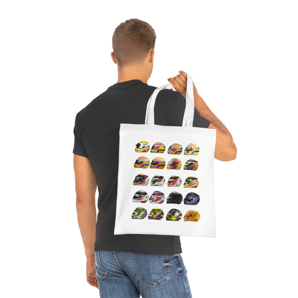 Lewis Hamilton Tote Bag - Helmets In His F1 Career
