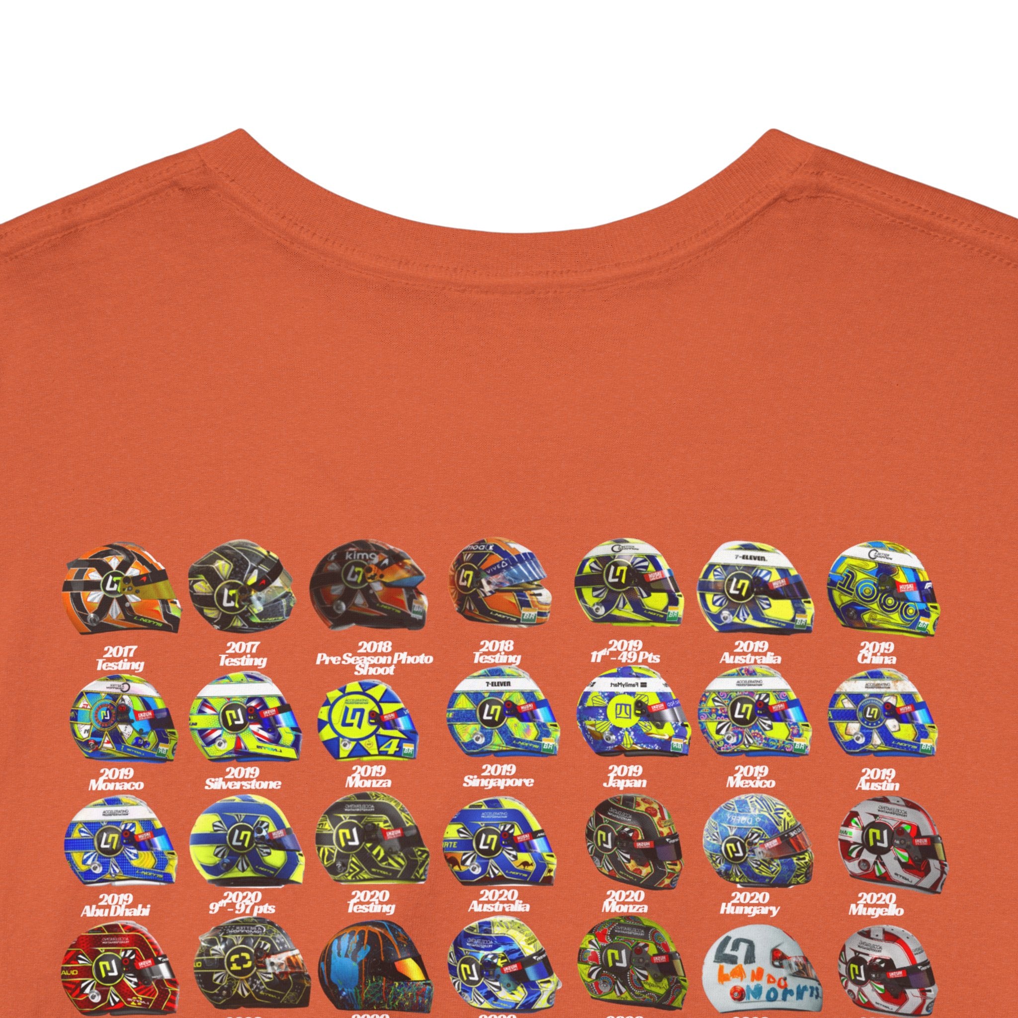Lando Norris T-Shirt - Every Helmet In His F1 Career