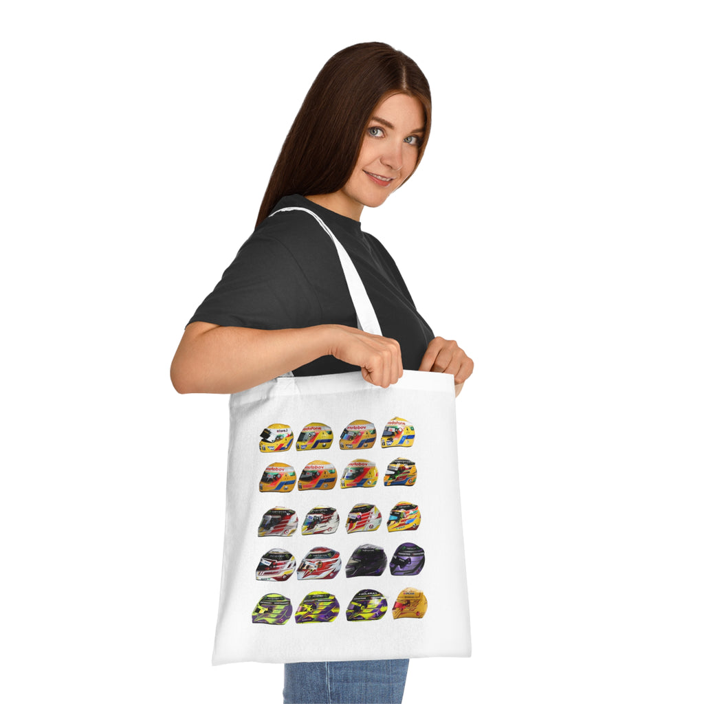 Lewis Hamilton Tote Bag - Helmets In His F1 Career