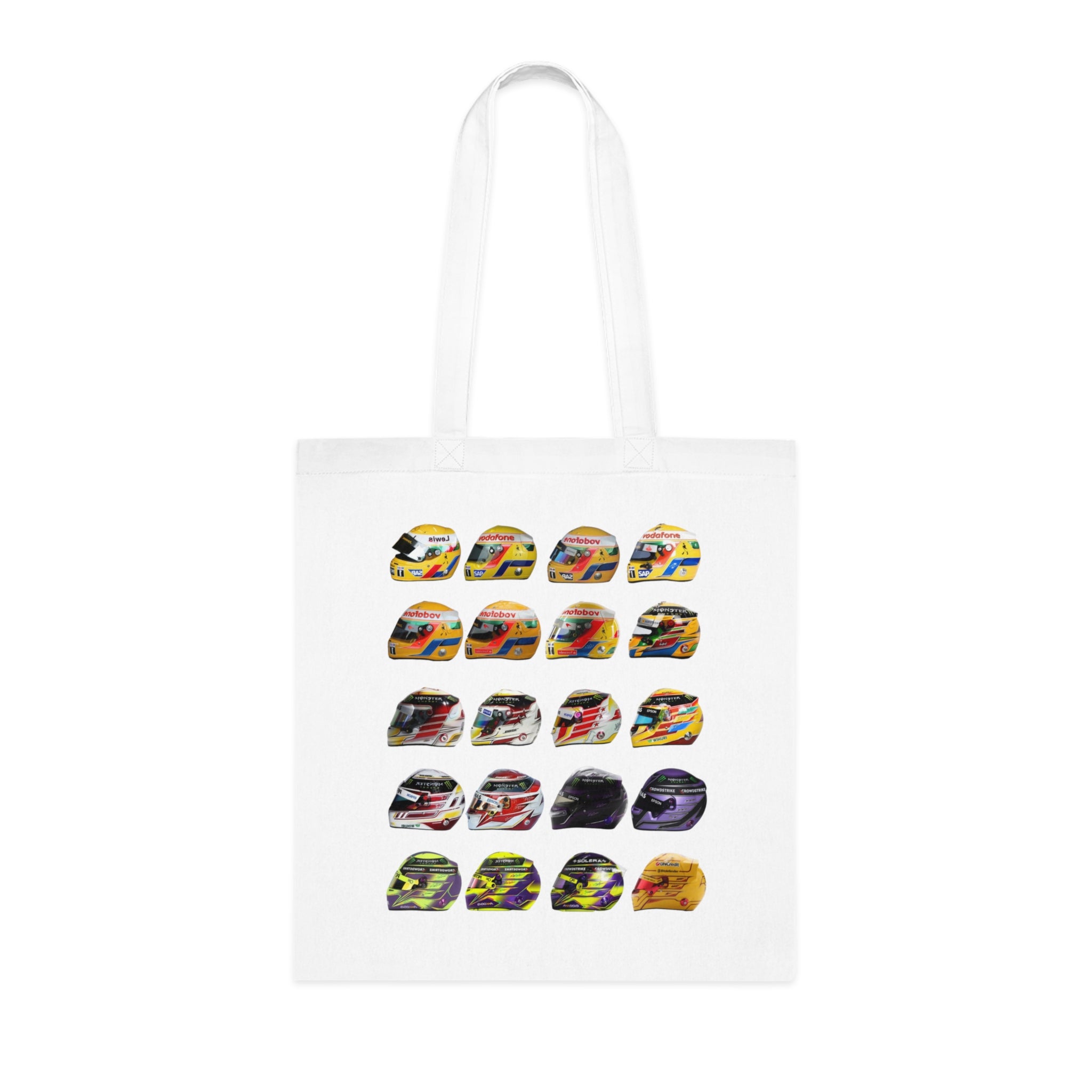 Lewis Hamilton Tote Bag - Helmets In His F1 Career