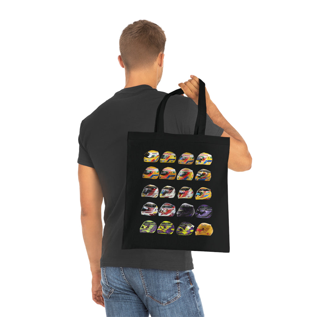 Lewis Hamilton Tote Bag - Helmets In His F1 Career