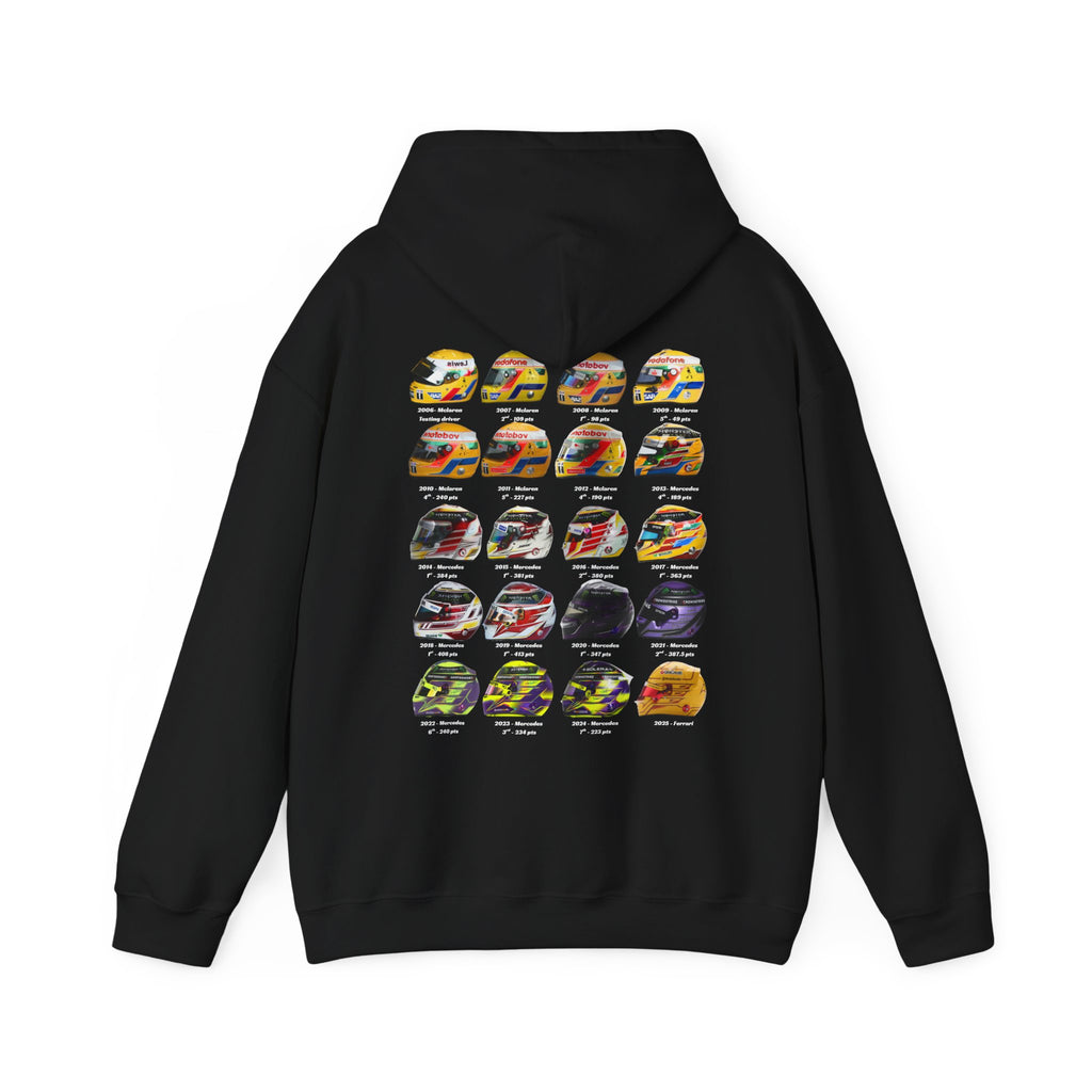 Lewis Hamilton Hoodie - Helmets Throughout The Years
