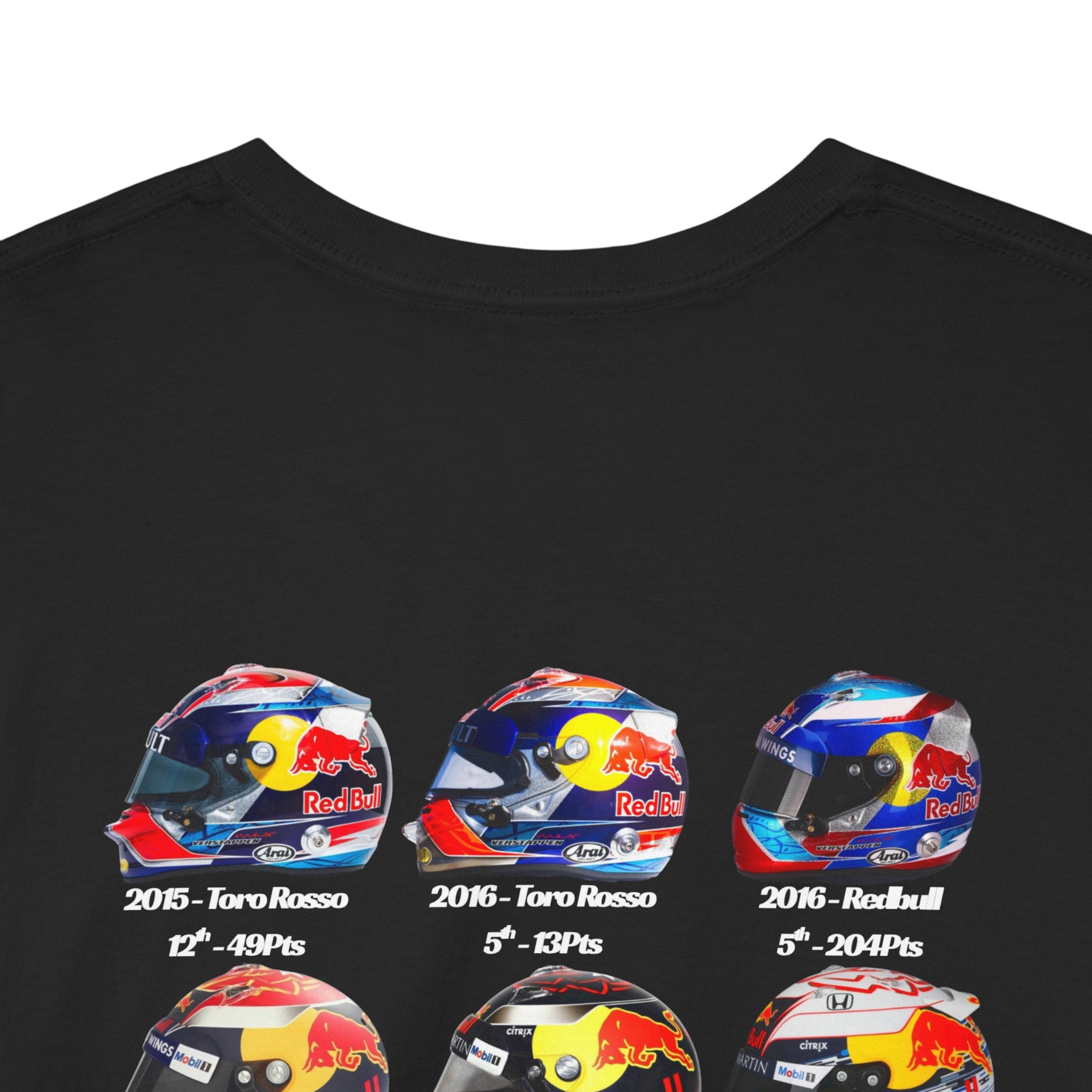 Max Verstappen - Helmets In His F1 Career Cotton T-Shirt