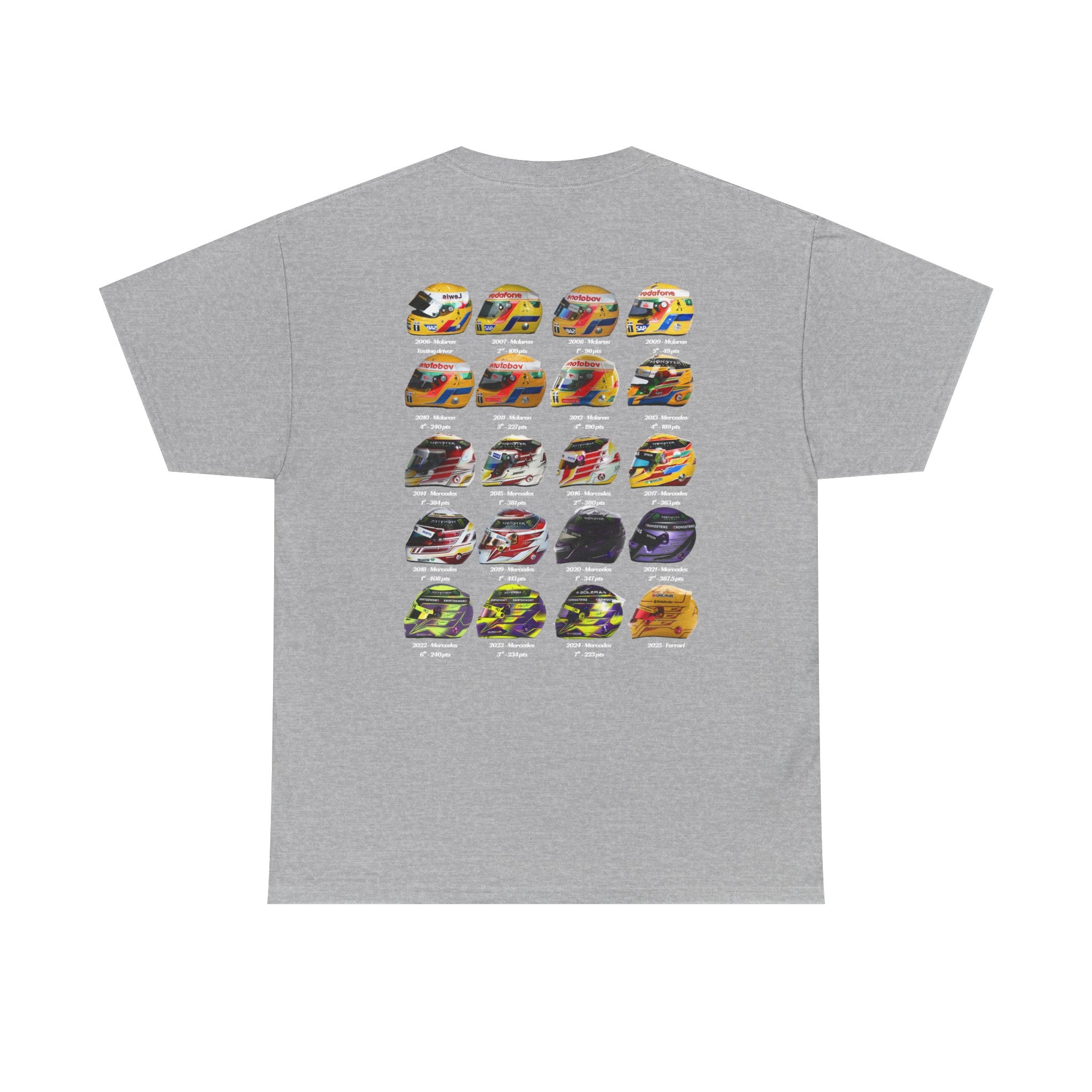 Lewis Hamilton Cotton T-Shirt - Helmets throughout the years