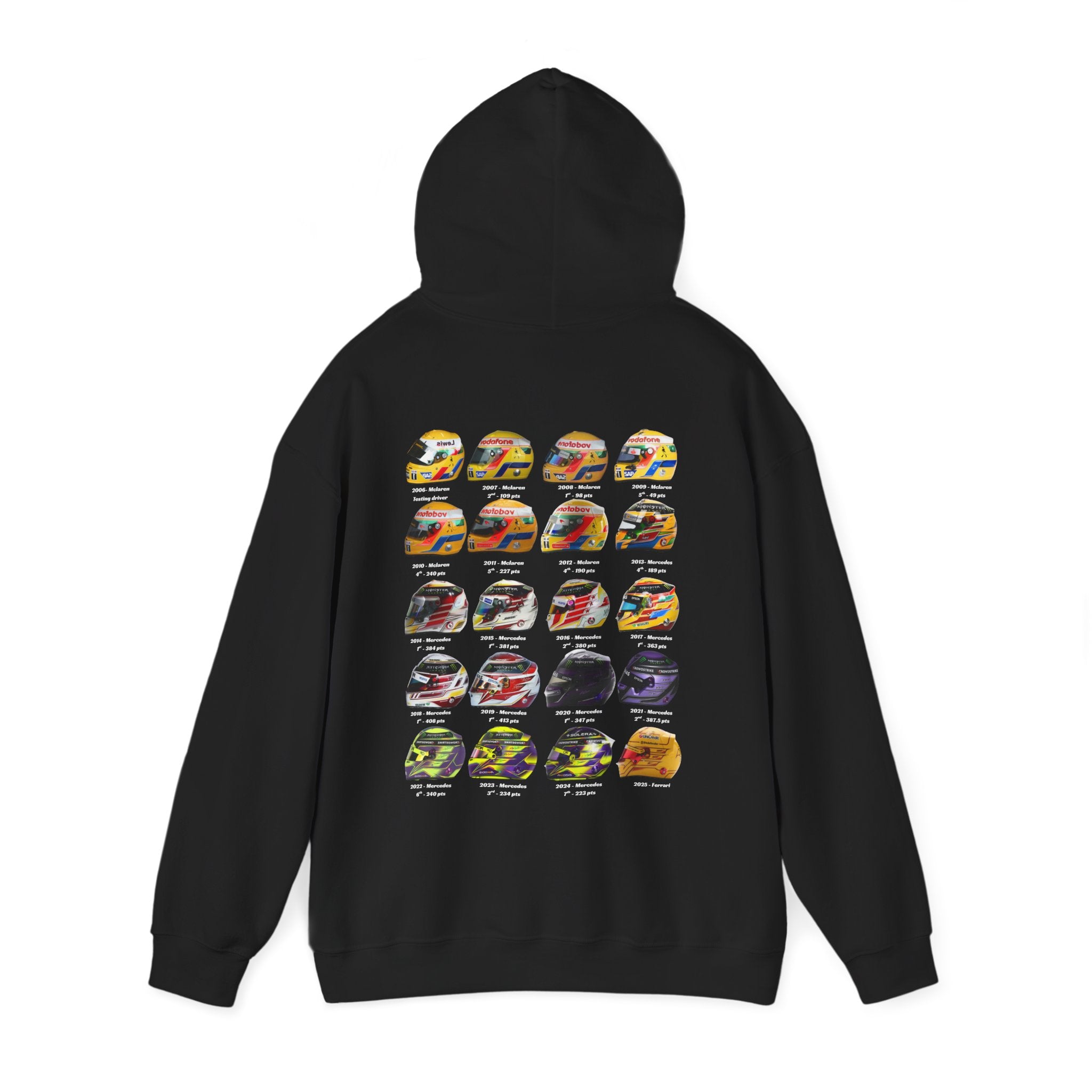 Lewis Hamilton Hoodie - Helmets Throughout The Years