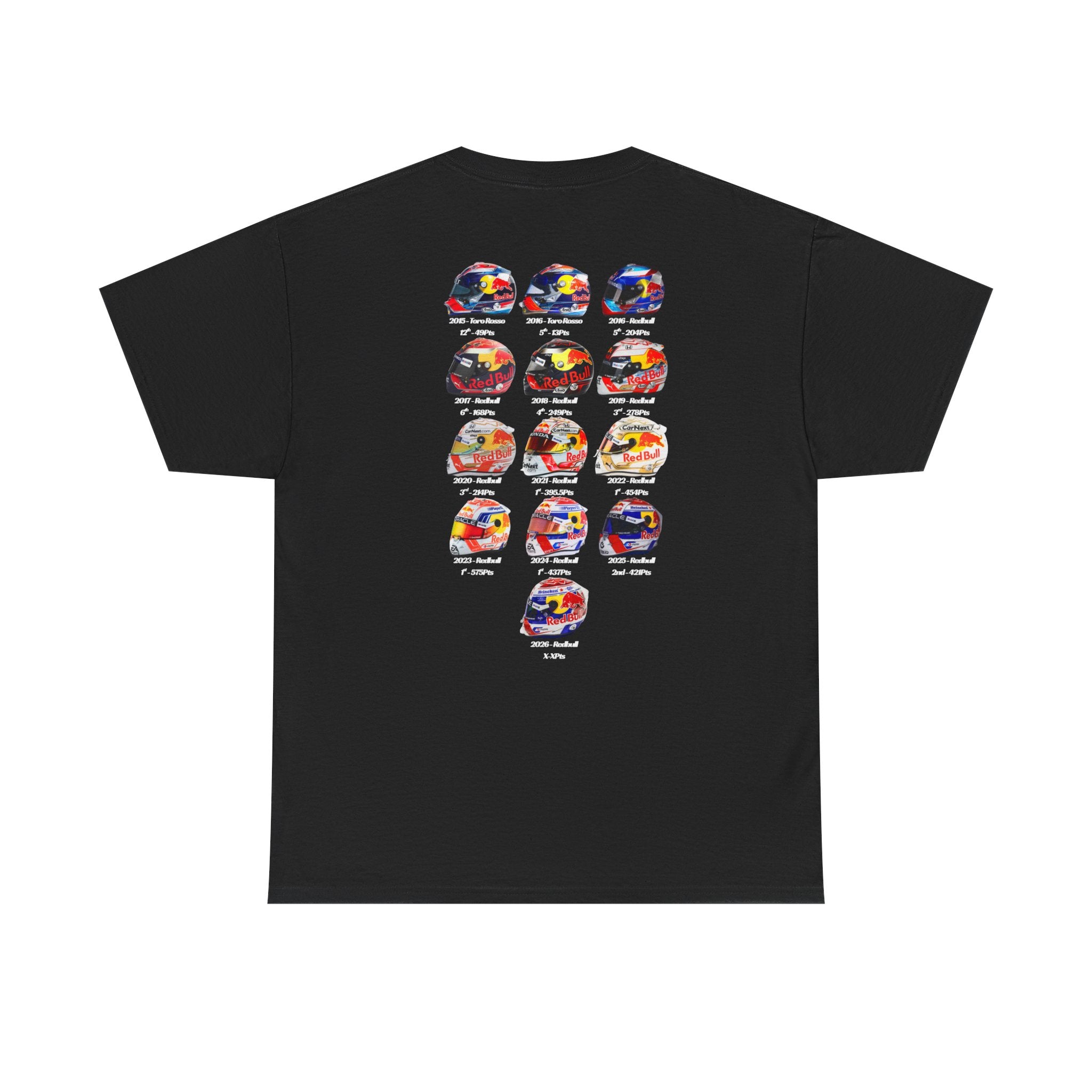 Max Verstappen - Helmets In His F1 Career Cotton T-Shirt