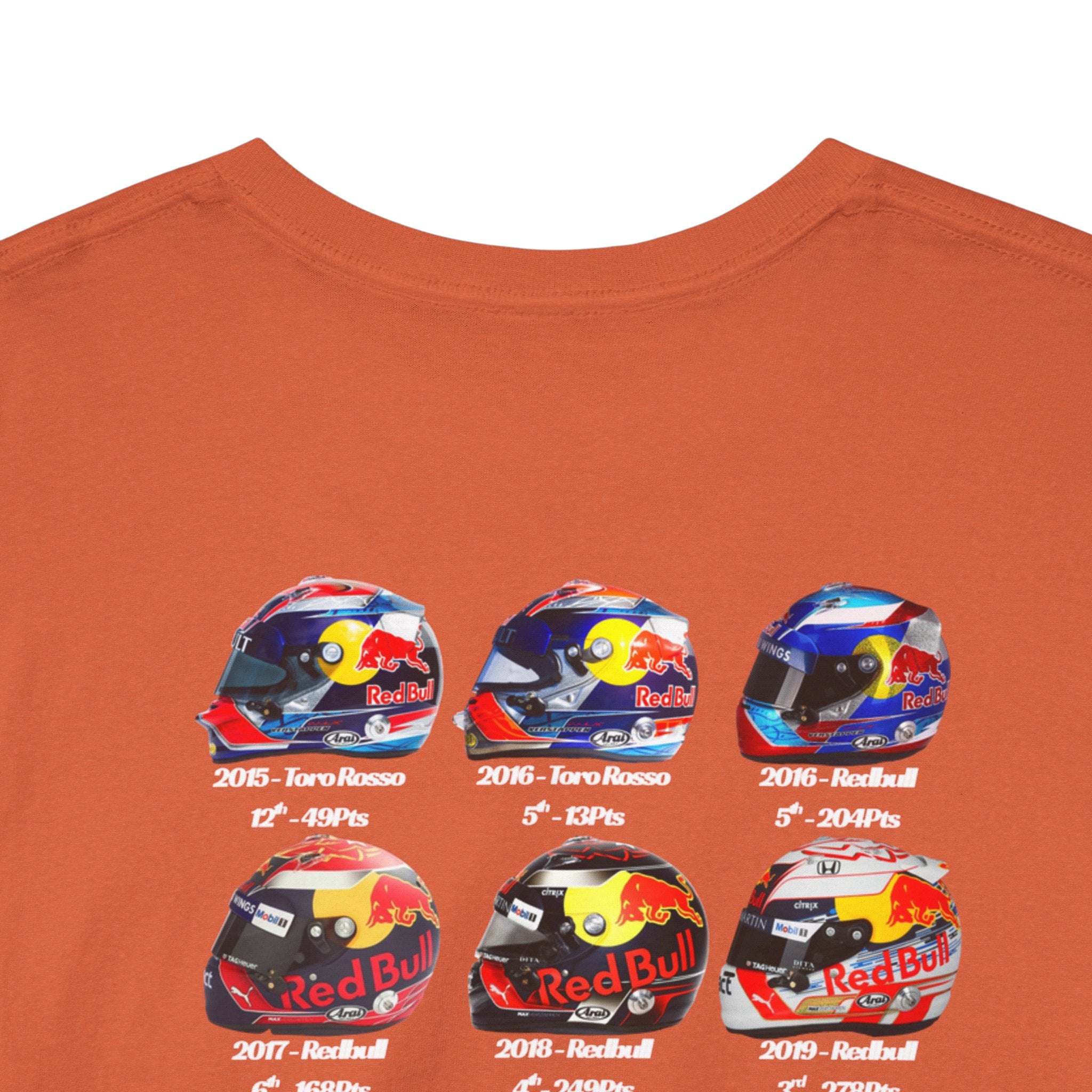 Max Verstappen - Helmets In His F1 Career Cotton T-Shirt