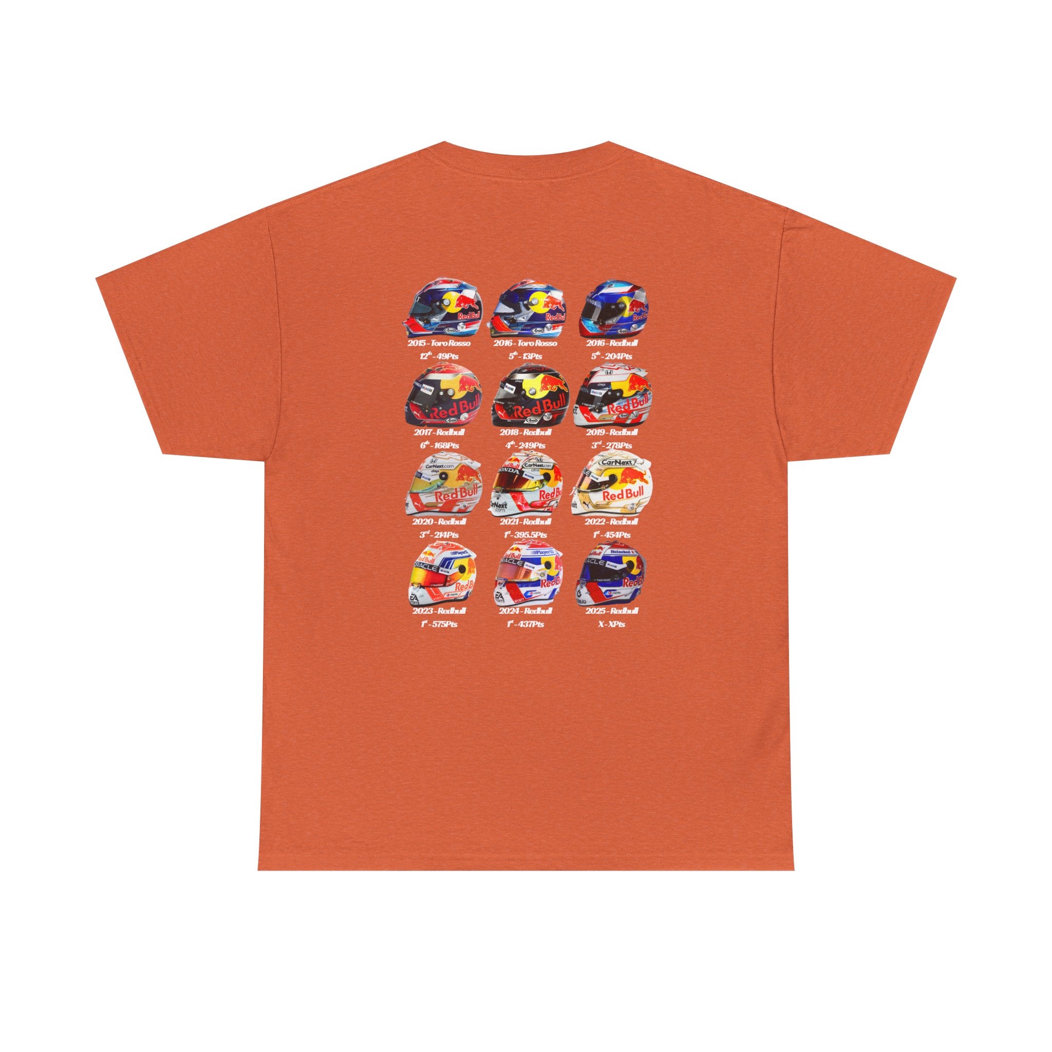 Max Verstappen - Helmets In His F1 Career Cotton T-Shirt